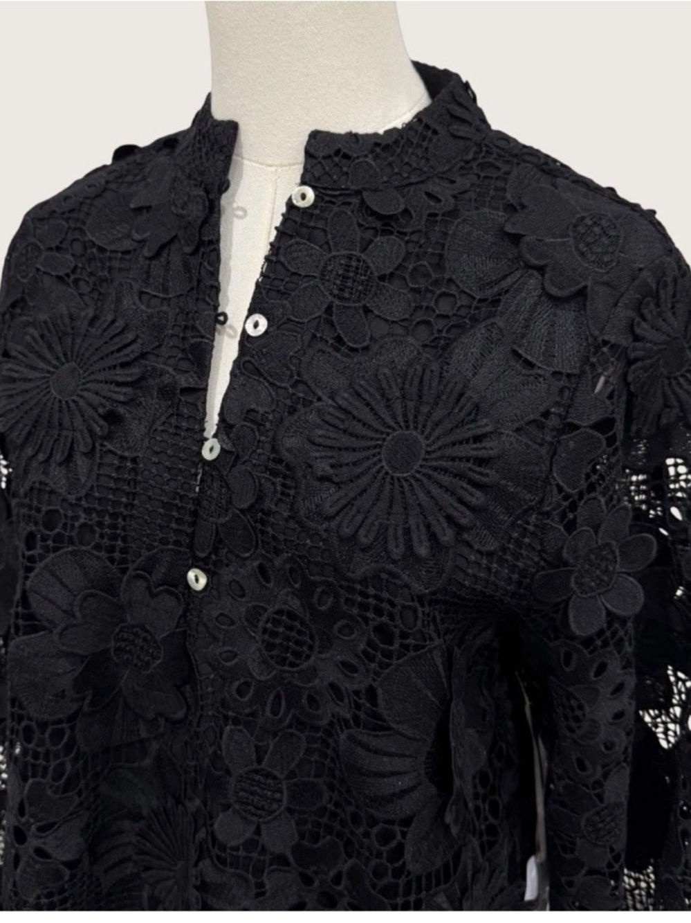 J.Marie Seraphina Shift Dress X-Small Black Floral 3D Lace 3/4 Sleeve Kaftan NWT - Picture 5 of 16